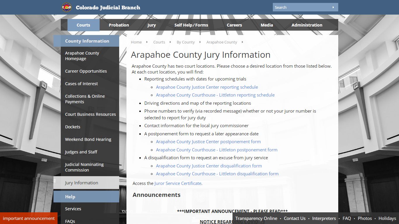 Colorado Judicial Branch - Arapahoe County - Homepage